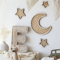 HKM-716179 Wooden Rattan Hot Air Balloon and Celestial Wall Decor for Children's Room