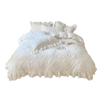 HKM-716243 Washed Cotton Four-Piece Duvet Cover Set with Heart Embroidery and Lace