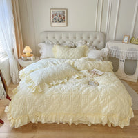 HKM-716243 Washed Cotton Four-Piece Duvet Cover Set with Heart Embroidery and Lace