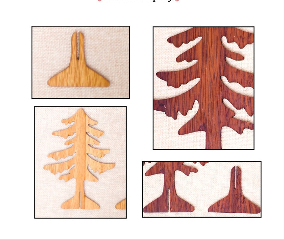 HKM-716371 Wooden Christmas Tree Desktop Ornaments - Carved Holiday Decorations