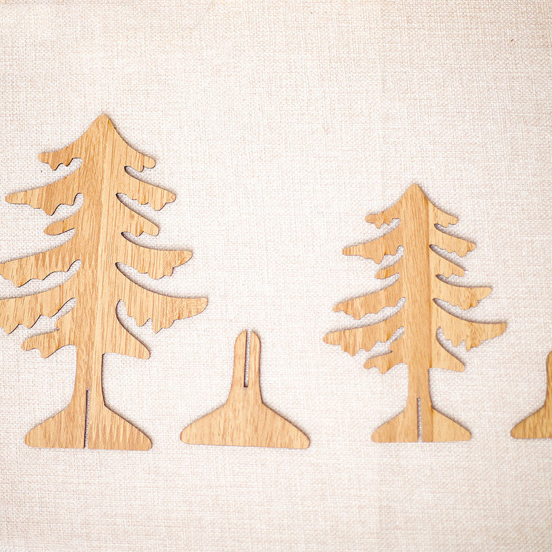 HKM-716371 Wooden Christmas Tree Desktop Ornaments - Carved Holiday Decorations