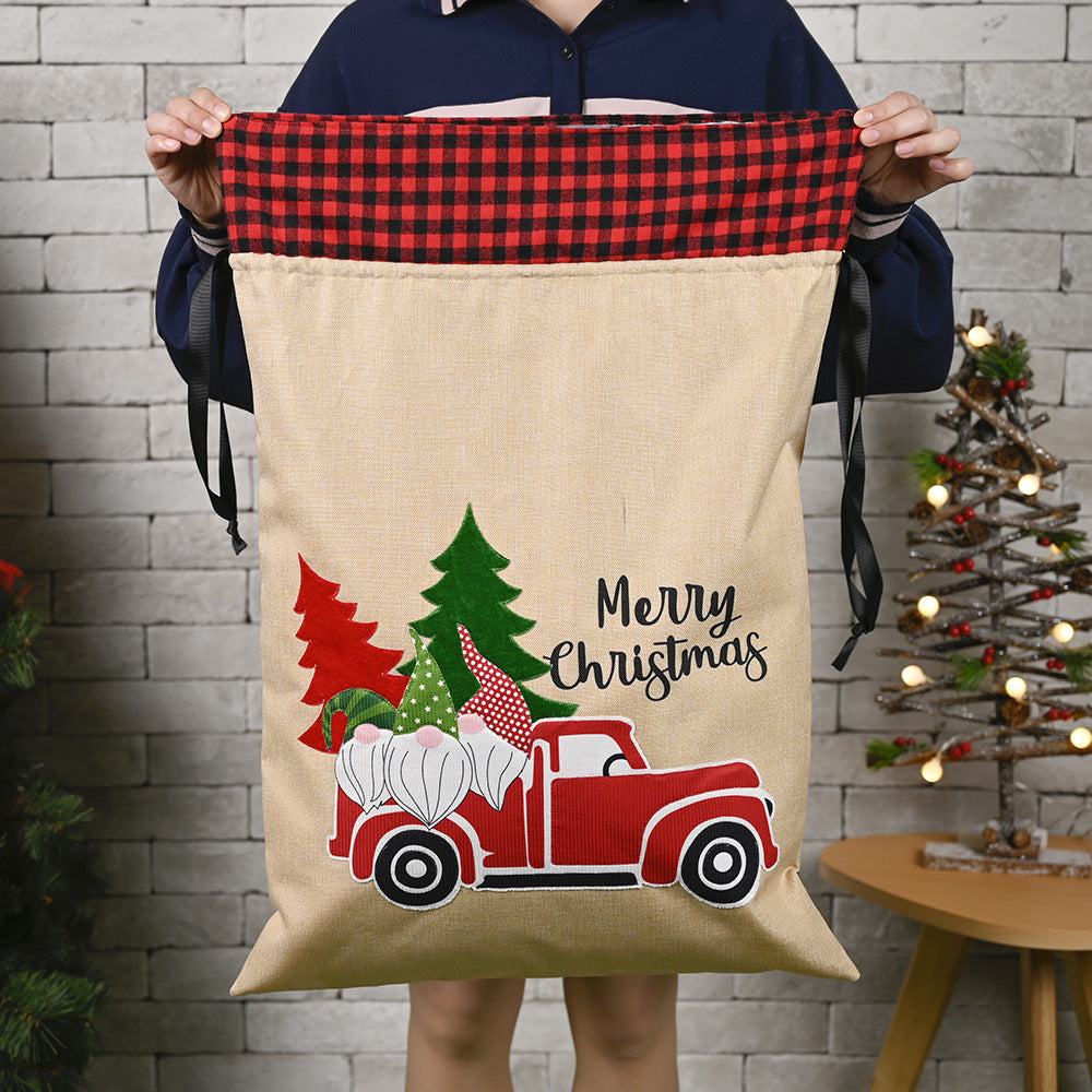 HKM-717011 Festive Forest Old Man Car Gift Bag - Imitated Linen Cloth, 70cm x 45cm