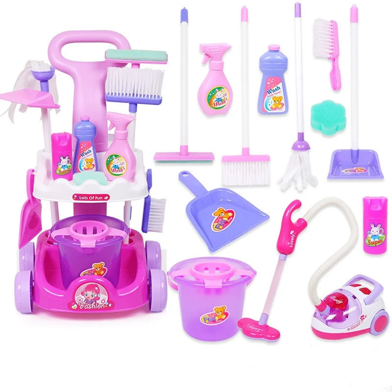 KTX-717075 Kids Pretend Play Cleaning Set - 11 Pcs Broom and Accessories for Ages 2 to 13