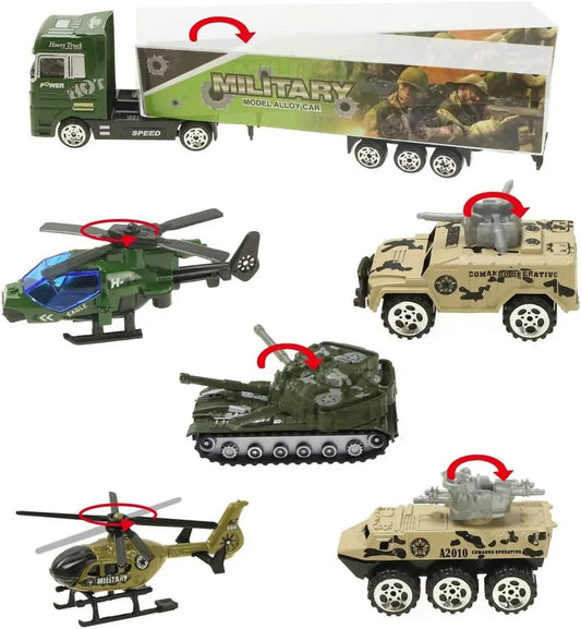 Kids Pretend Play Police Station Set with Die Cast Army Vehicle Mini Battle Toy Car Carrier Truck