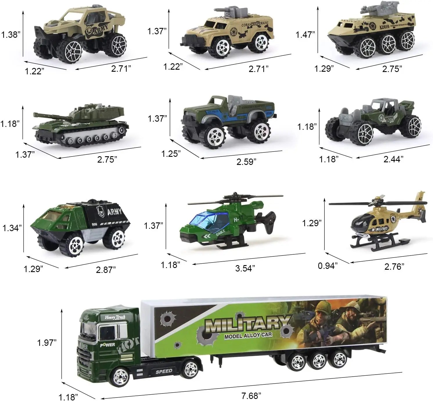 Kids Pretend Play Police Station Set with Die Cast Army Vehicle Mini Battle Toy Car Carrier Truck
