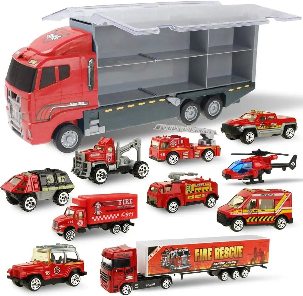 Kids Pretend Play Police Station Set with Die Cast Army Vehicle Mini Battle Toy Car Carrier Truck