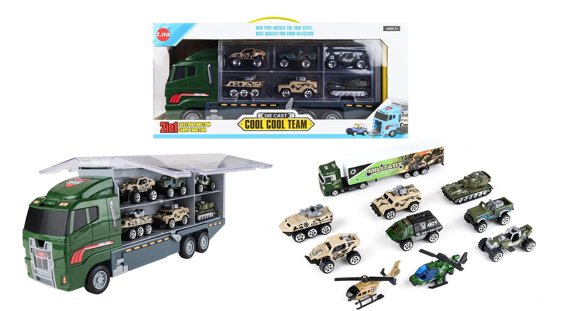 Kids Pretend Play Police Station Set with Die Cast Army Vehicle Mini Battle Toy Car Carrier Truck