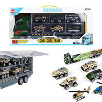 HKM-717203 Kids Pretend Play Police Station Set with Die Cast Army Vehicle Mini Battle Toy Car Carrier Truck