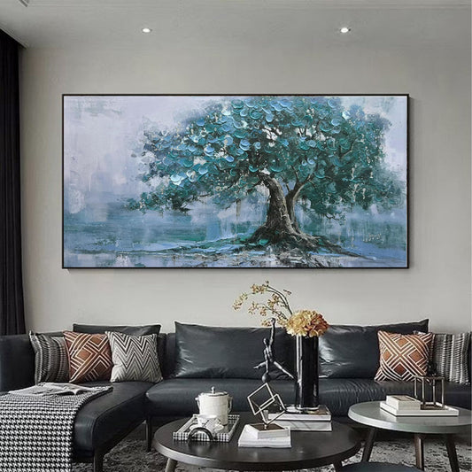 HKM-717331 Large Handpainted Green Tree Abstract Oil Painting on Canvas for Modern Home Decor