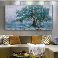 HKM-717331 Large Handpainted Green Tree Abstract Oil Painting on Canvas for Modern Home Decor