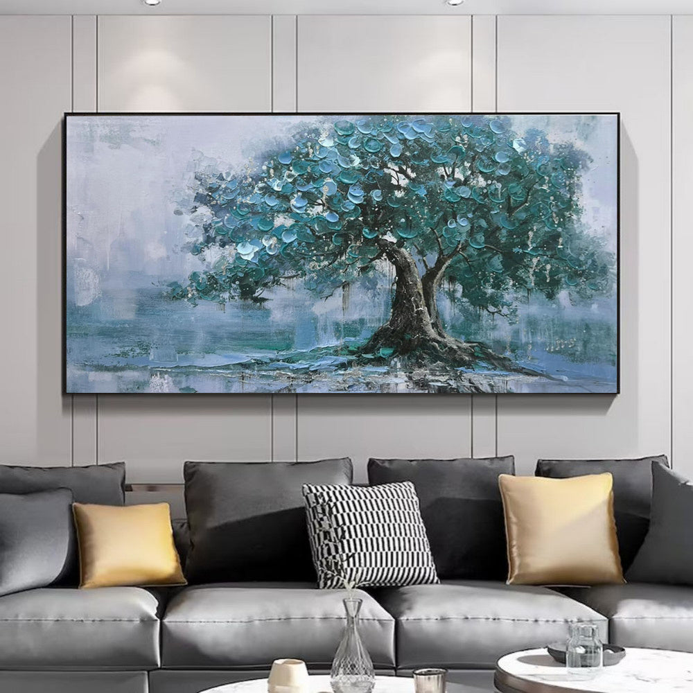 HKM-717331 Large Handpainted Green Tree Abstract Oil Painting on Canvas for Modern Home Decor