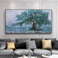 HKM-717331 Large Handpainted Green Tree Abstract Oil Painting on Canvas for Modern Home Decor