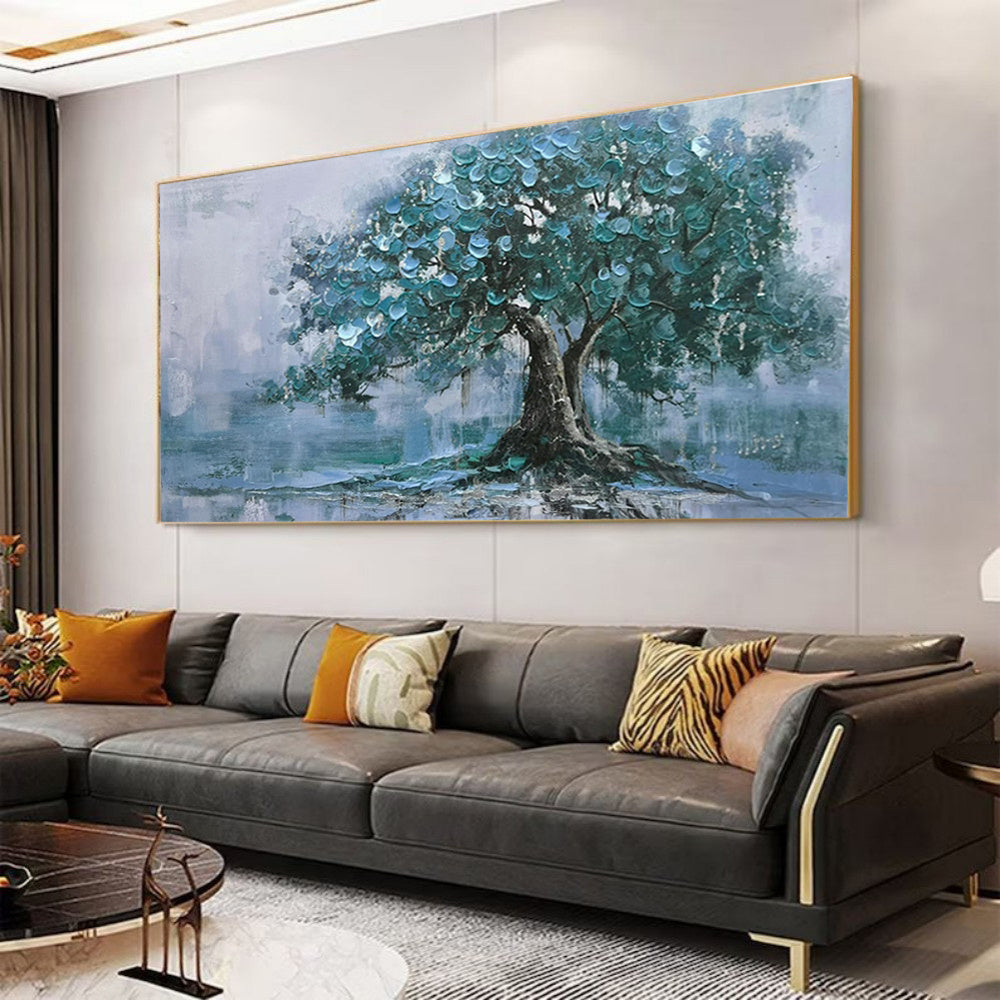HKM-717331 Large Handpainted Green Tree Abstract Oil Painting on Canvas for Modern Home Decor