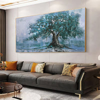 HKM-717331 Large Handpainted Green Tree Abstract Oil Painting on Canvas for Modern Home Decor