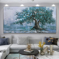 HKM-717331 Large Handpainted Green Tree Abstract Oil Painting on Canvas for Modern Home Decor