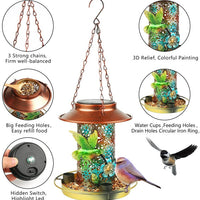 HKM-717331 Solar Bird Feeder and Garden Lantern - Outdoor Hanging Metal Feeder with S Hook for Bird Enthusiasts