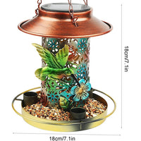 HKM-717331 Solar Bird Feeder and Garden Lantern - Outdoor Hanging Metal Feeder with S Hook for Bird Enthusiasts