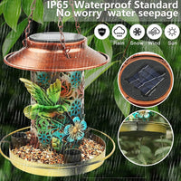 HKM-717331 Solar Bird Feeder and Garden Lantern - Outdoor Hanging Metal Feeder with S Hook for Bird Enthusiasts