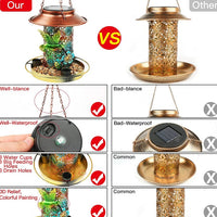 HKM-717331 Solar Bird Feeder and Garden Lantern - Outdoor Hanging Metal Feeder with S Hook for Bird Enthusiasts