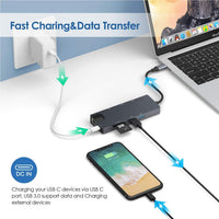HKM-717587 USB-C Multiport Adapter with HDMI, VGA, USB Hub, and Card Reader for Notebooks
