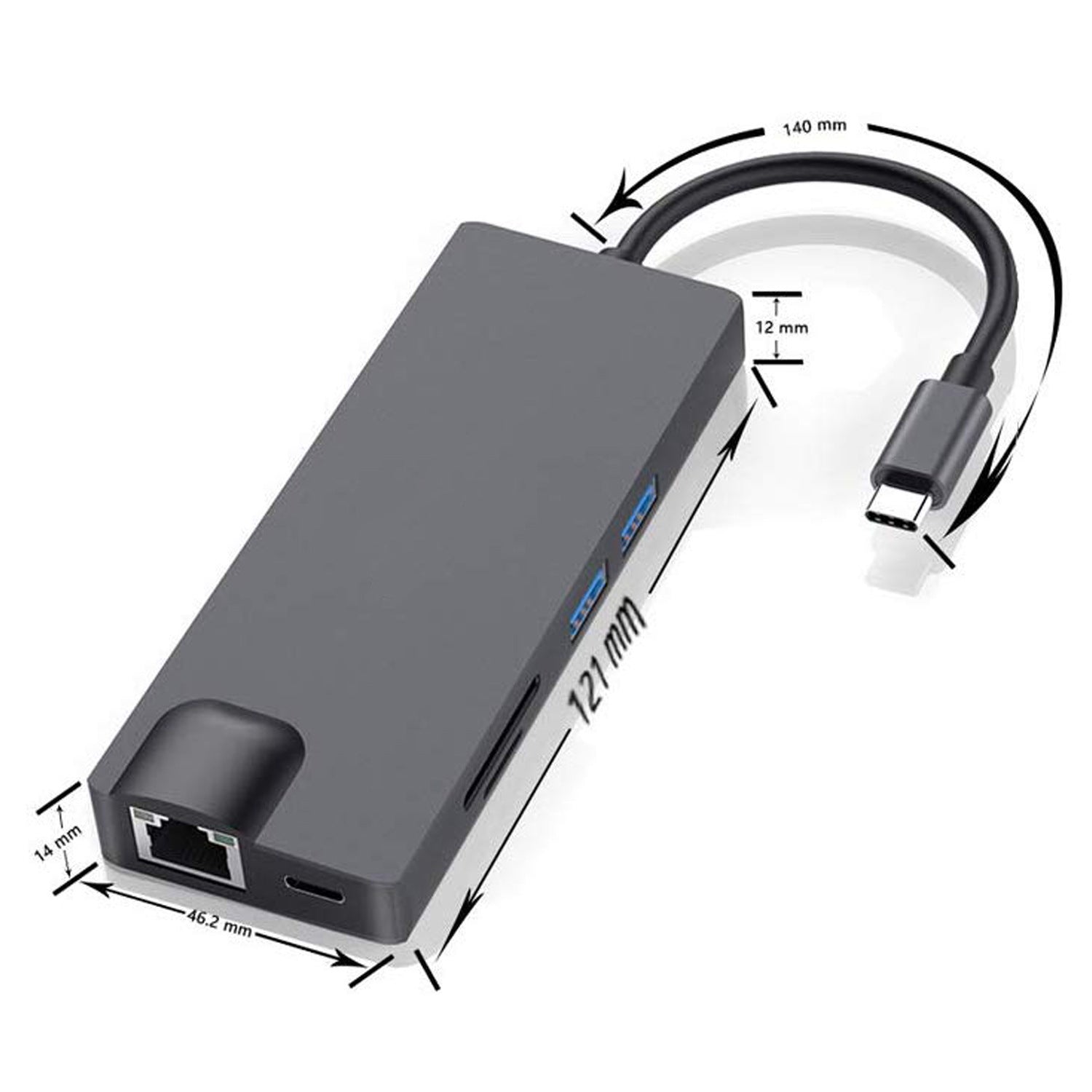 HKM-717587 USB-C Multiport Adapter with HDMI, VGA, USB Hub, and Card Reader for Notebooks