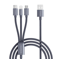 HKM-717779 3-in-1 Nylon Braided USB Cable – 1.5M for iPhone, Type C, Micro USB, 2.0A Output