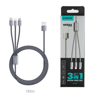 HKM-717779 3-in-1 Nylon Braided USB Cable – 1.5M for iPhone, Type C, Micro USB, 2.0A Output