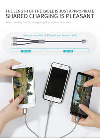 HKM-717779 3-in-1 Nylon Braided USB Cable – 1.5M for iPhone, Type C, Micro USB, 2.0A Output