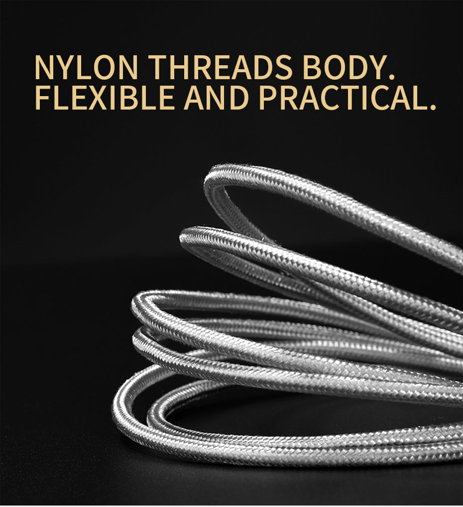 HKM-717779 3-in-1 Nylon Braided USB Cable – 1.5M for iPhone, Type C, Micro USB, 2.0A Output