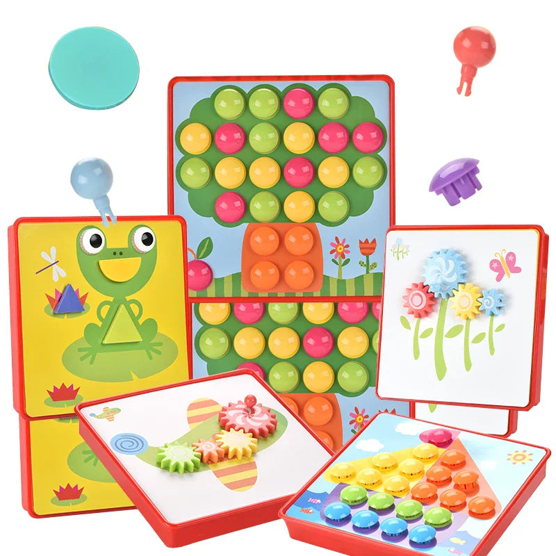 KTX-717971 3D Color Matching Mushroom Nail Puzzle Toy for Early Learning - Assembling Building Blocks for Ages 2-4