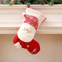 HKM-718163 Large Red and White Knitted Christmas Stocking with Santa Claus Design for Holiday Decoration and Gift Giving