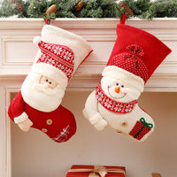 HKM-718163 Large Red and White Knitted Christmas Stocking with Santa Claus Design for Holiday Decoration and Gift Giving