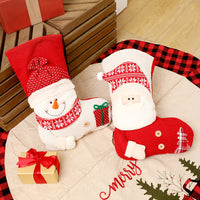 HKM-718163 Large Red and White Knitted Christmas Stocking with Santa Claus Design for Holiday Decoration and Gift Giving