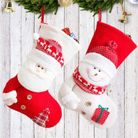HKM-718163 Large Red and White Knitted Christmas Stocking with Santa Claus Design for Holiday Decoration and Gift Giving
