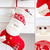 HKM-718163 Large Red and White Knitted Christmas Stocking with Santa Claus Design for Holiday Decoration and Gift Giving