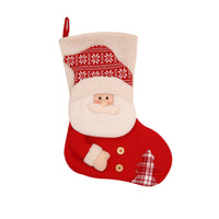 HKM-718163 Large Red and White Knitted Christmas Stocking with Santa Claus Design for Holiday Decoration and Gift Giving