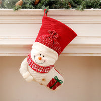HKM-718163 Large Red and White Knitted Christmas Stocking with Santa Claus Design for Holiday Decoration and Gift Giving