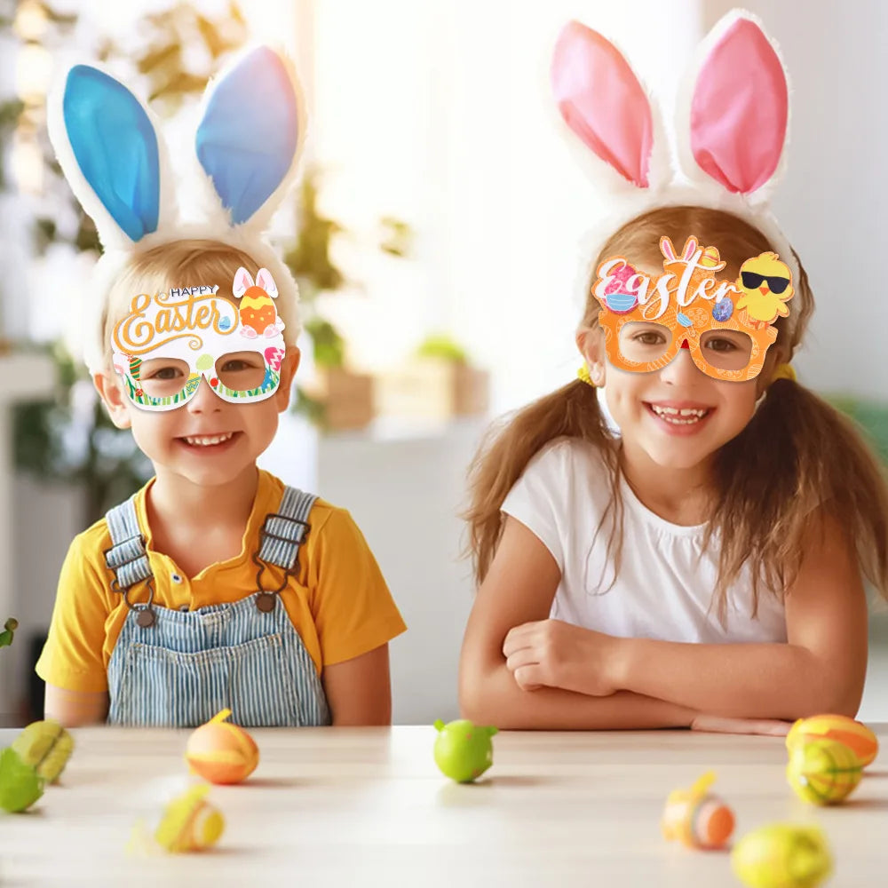 HKM-718227 Easter Bunny Photo Booth Glasses with Colorful Egg Frames for Spring Celebrations