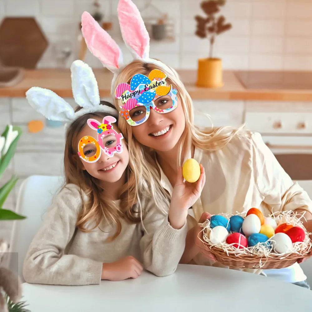 HKM-718227 Easter Bunny Photo Booth Glasses with Colorful Egg Frames for Spring Celebrations
