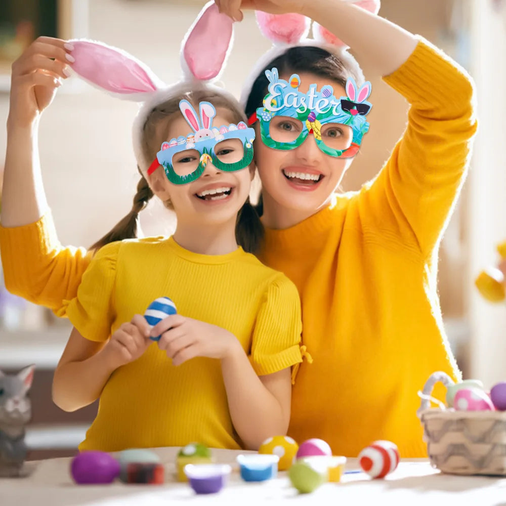 HKM-718227 Easter Bunny Photo Booth Glasses with Colorful Egg Frames for Spring Celebrations