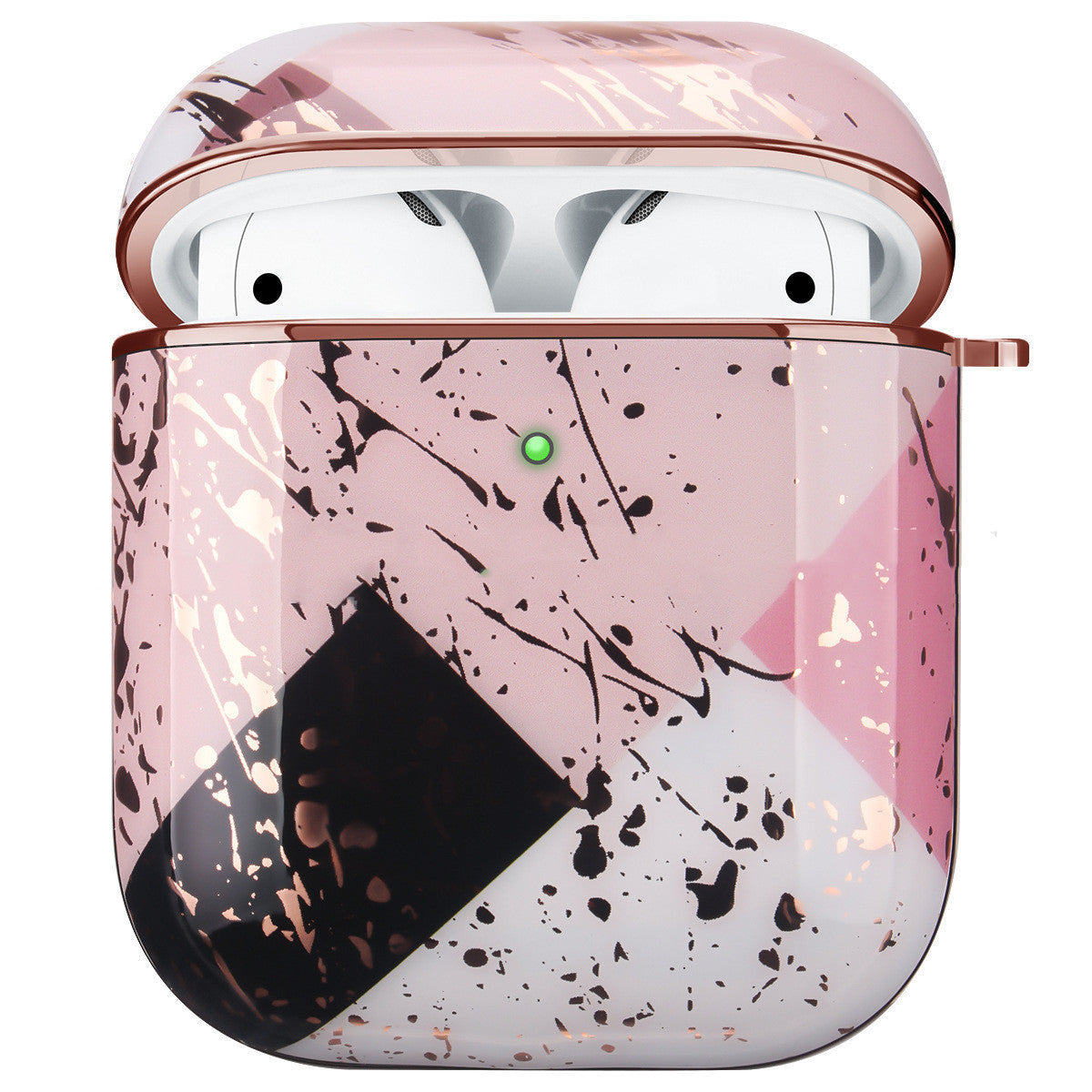 HKM-718419 White Marble Earphone Cover - Electroplating Gold Hard Shell Compatible with AirPods 1/2 and Pro