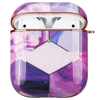 HKM-718419 White Marble Earphone Cover - Electroplating Gold Hard Shell Compatible with AirPods 1/2 and Pro