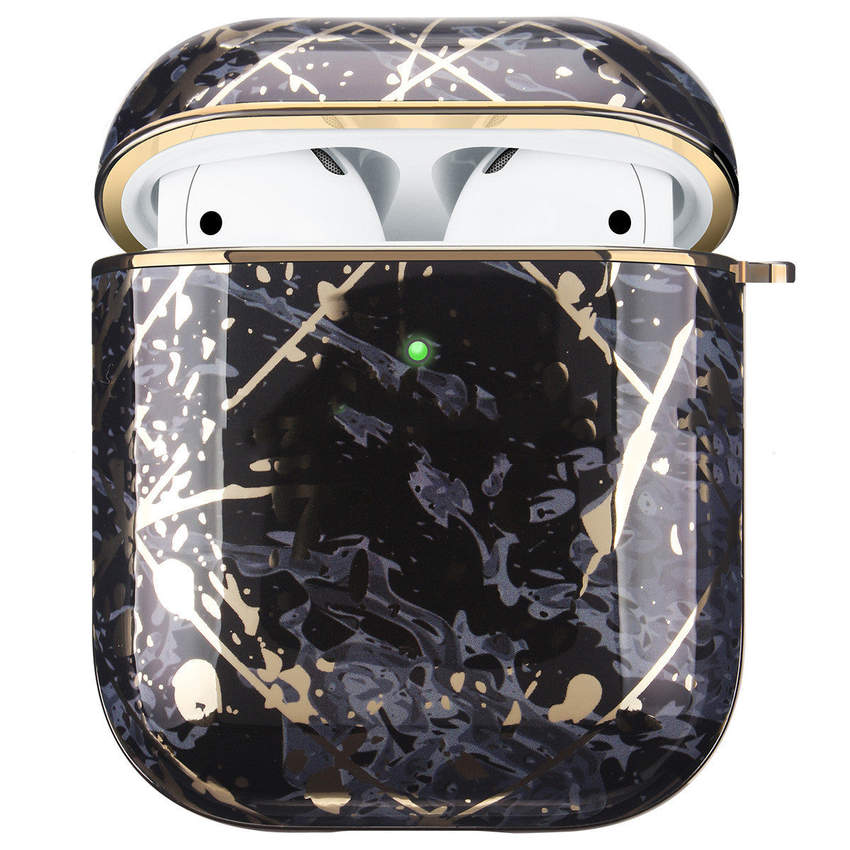 HKM-718419 White Marble Earphone Cover - Electroplating Gold Hard Shell Compatible with AirPods 1/2 and Pro