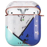 HKM-718419 White Marble Earphone Cover - Electroplating Gold Hard Shell Compatible with AirPods 1/2 and Pro