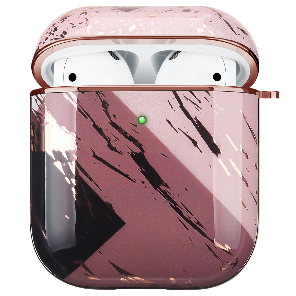 HKM-718419 White Marble Earphone Cover - Electroplating Gold Hard Shell Compatible with AirPods 1/2 and Pro