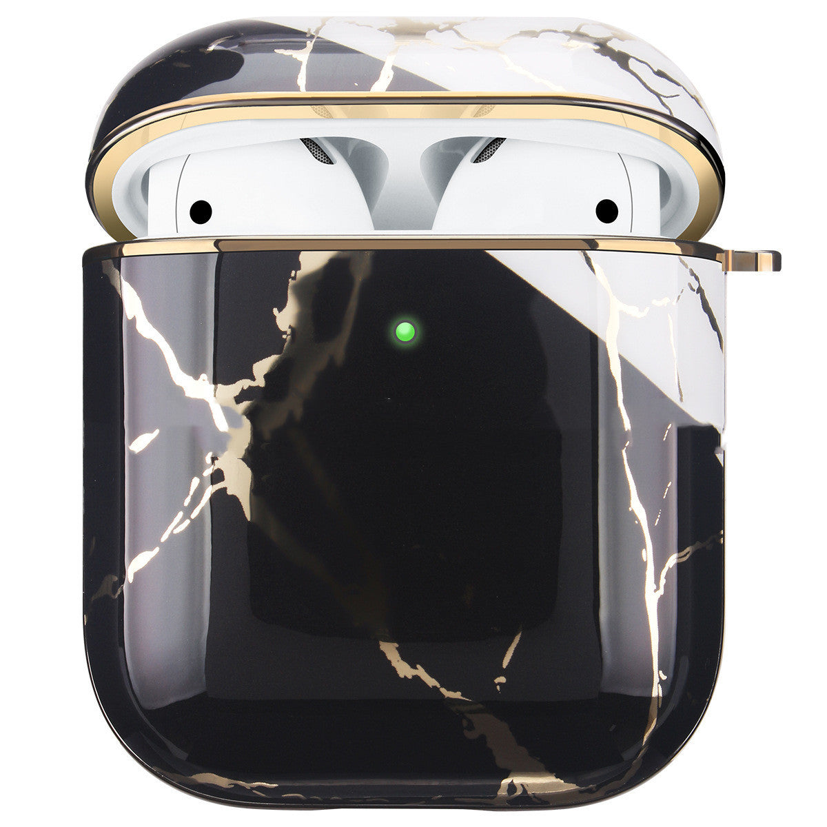 HKM-718419 White Marble Earphone Cover - Electroplating Gold Hard Shell Compatible with AirPods 1/2 and Pro