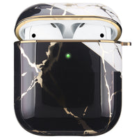 HKM-718419 White Marble Earphone Cover - Electroplating Gold Hard Shell Compatible with AirPods 1/2 and Pro