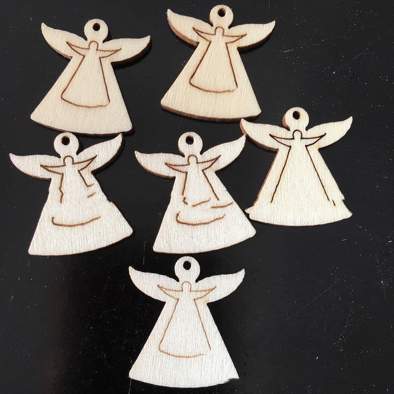 HKM-718675 Christmas Wood Chip Decorative Pendant Set - 50 Mixed Cartoon Ornaments in MDF