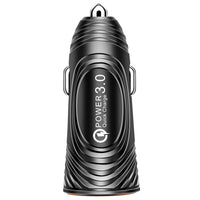 HKM-718803 Fast Charging Car Charger with QC3.0 and 3.1A USB Output in White and Black