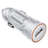 HKM-718803 Fast Charging Car Charger with QC3.0 and 3.1A USB Output in White and Black